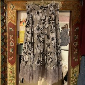 Gray Floral Lace Detailed Midi Skirt